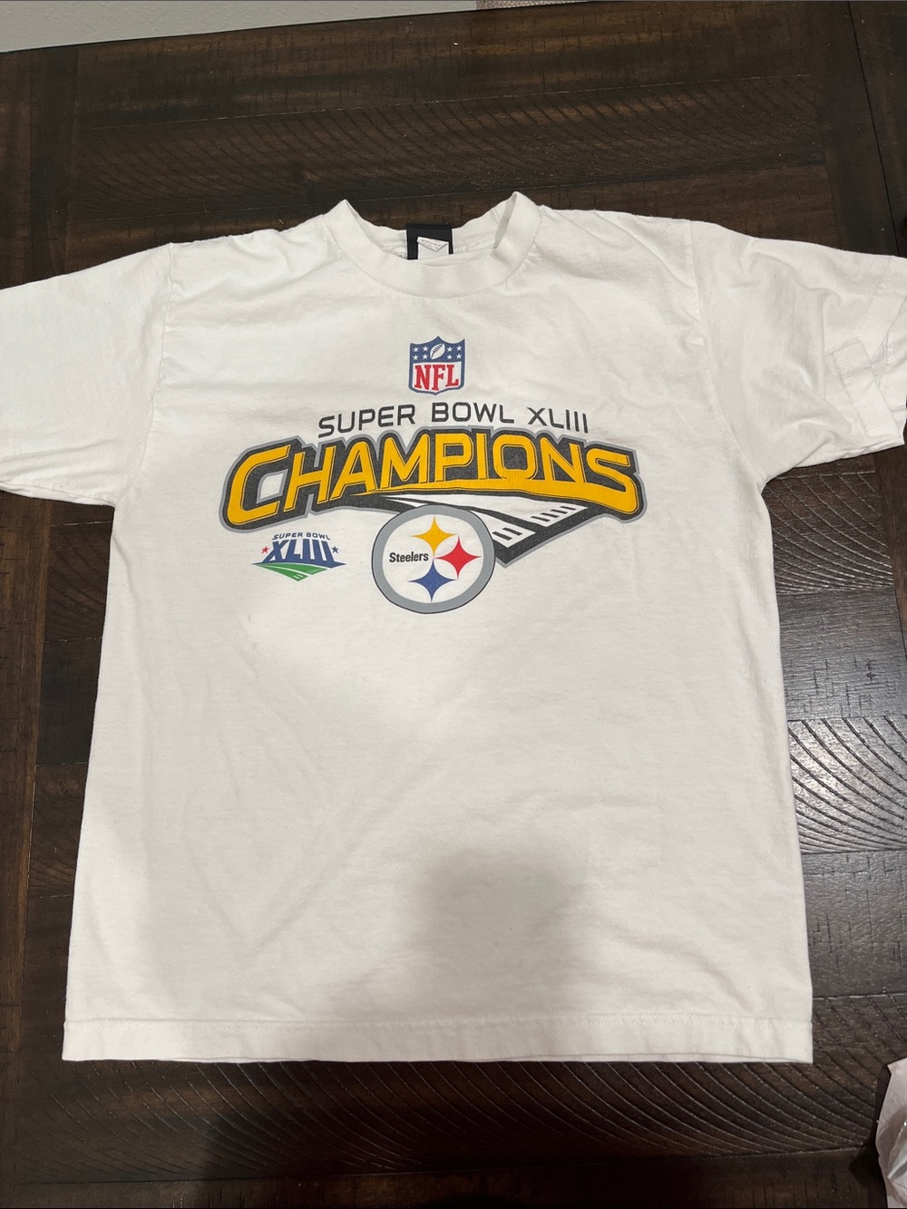 NFL Team Apparel White T-Shirt with Classic Shield Logo